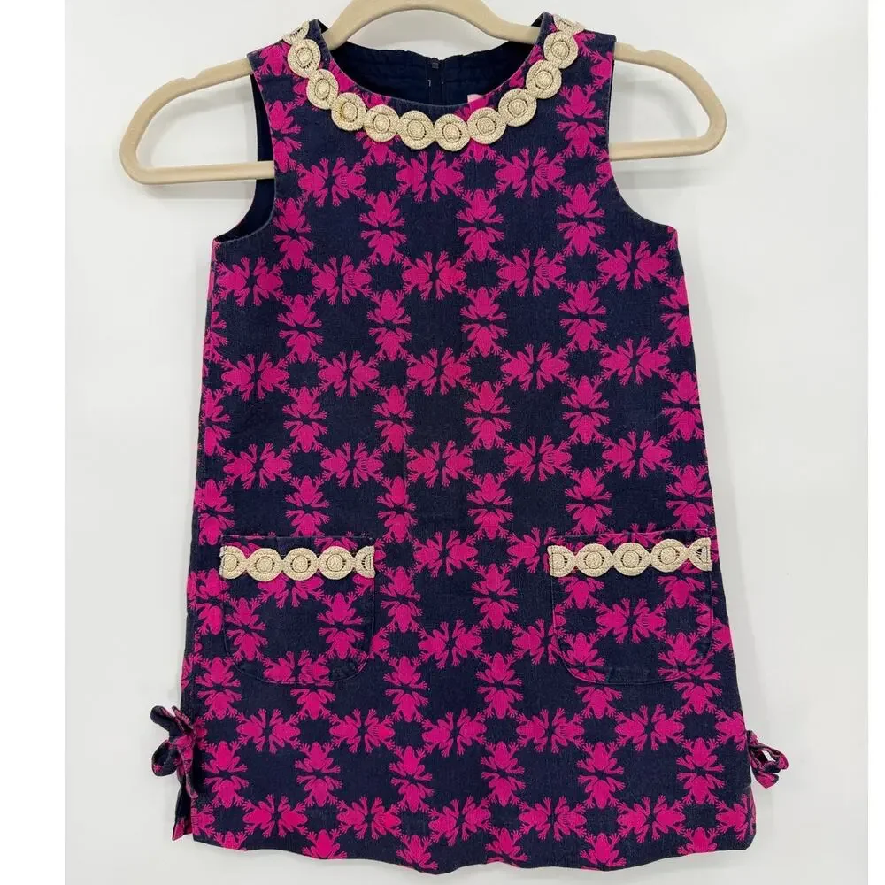 Lilly Pulitzer Girls Frog Shift Dress Pink Navy Floral Size 8